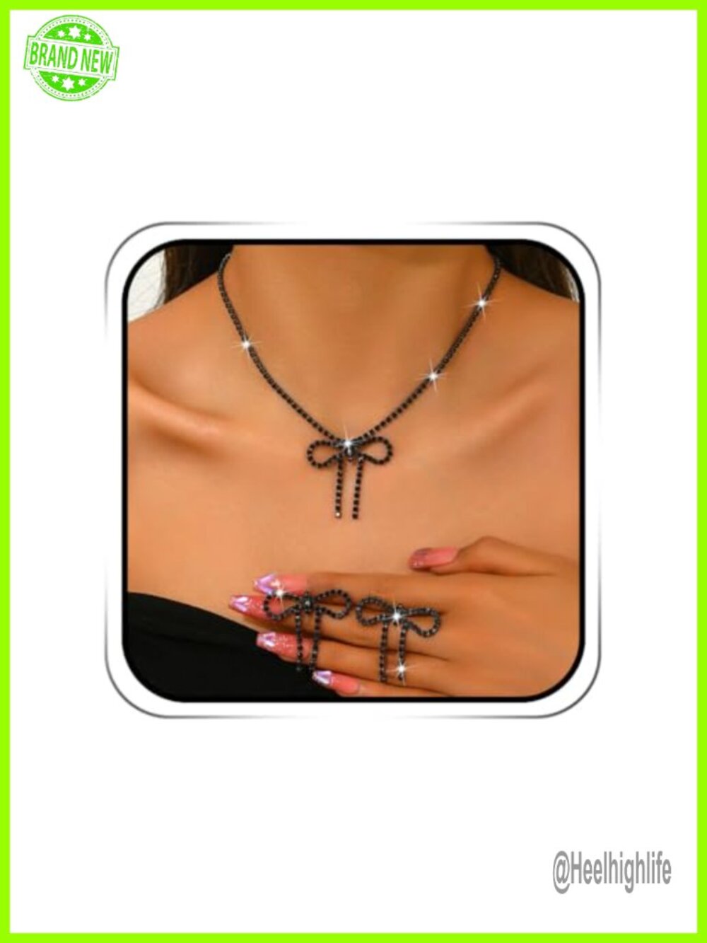 Rhinestone Bow Jewelry Set Bowknot Necklace & Earrings for Women